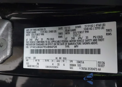 2014 Ford Escape Se из США, поврежденный, VIN 1FMCU9GX7EUB94725